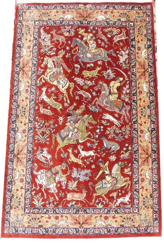Ghom silk-carpet with hunting scene